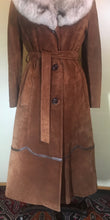 Load image into Gallery viewer, Suede and Fox Fur 70s Trench Coat Princess Boho Bohemian Princess Penny Lane Almost Famous S/M