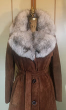 Load image into Gallery viewer, Suede and Fox Fur 70s Trench Coat Princess Boho Bohemian Princess Penny Lane Almost Famous S/M