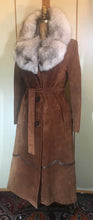 Load image into Gallery viewer, Suede and Fox Fur 70s Trench Coat Princess Boho Bohemian Princess Penny Lane Almost Famous S/M