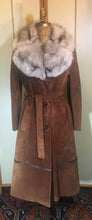 Load image into Gallery viewer, Suede and Fox Fur 70s Trench Coat Princess Boho Bohemian Princess Penny Lane Almost Famous S/M