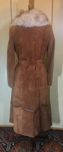 Load image into Gallery viewer, Suede and Fox Fur 70s Trench Coat Princess Boho Bohemian Princess Penny Lane Almost Famous S/M