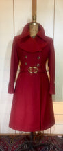 Load image into Gallery viewer, Red Wool Mod 60s Coat Double Breasted Princess Cut Fit Flare Belted Small Kate Middleton Style Pinup Career Coat