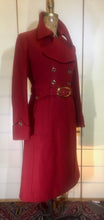 Load image into Gallery viewer, Red Wool Mod 60s Coat Double Breasted Princess Cut Fit Flare Belted Small Kate Middleton Style Pinup Career Coat
