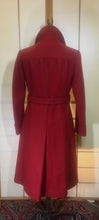 Load image into Gallery viewer, Red Wool Mod 60s Coat Double Breasted Princess Cut Fit Flare Belted Small Kate Middleton Style Pinup Career Coat