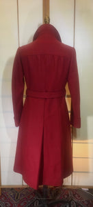 Red Wool Mod 60s Coat Double Breasted Princess Cut Fit Flare Belted Small Kate Middleton Style Pinup Career Coat