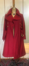 Load image into Gallery viewer, Red Wool Mod 60s Coat Double Breasted Princess Cut Fit Flare Belted Small Kate Middleton Style Pinup Career Coat