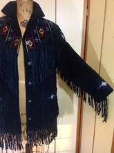 Load image into Gallery viewer, Vintage coat--Fringe Suede Embroidered Western Cowgirl Black Jacket Coat Up to 40" Bust