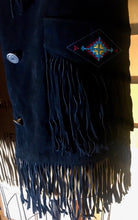 Load image into Gallery viewer, Vintage coat--Fringe Suede Embroidered Western Cowgirl Black Jacket Coat Up to 40" Bust