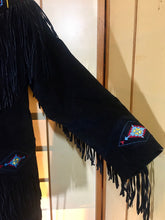 Load image into Gallery viewer, Vintage coat--Fringe Suede Embroidered Western Cowgirl Black Jacket Coat Up to 40" Bust