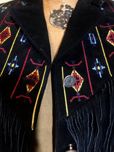 Load image into Gallery viewer, Vintage coat--Fringe Suede Embroidered Western Cowgirl Black Jacket Coat Up to 40" Bust