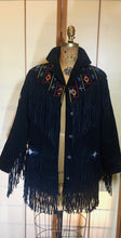 Load image into Gallery viewer, Vintage coat--Fringe Suede Embroidered Western Cowgirl Black Jacket Coat Up to 40" Bust