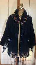 Load image into Gallery viewer, Vintage coat--Fringe Suede Embroidered Western Cowgirl Black Jacket Coat Up to 40" Bust