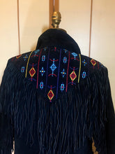 Load image into Gallery viewer, Vintage coat--Fringe Suede Embroidered Western Cowgirl Black Jacket Coat Up to 40" Bust