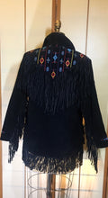 Load image into Gallery viewer, Vintage coat--Fringe Suede Embroidered Western Cowgirl Black Jacket Coat Up to 40" Bust