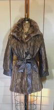Load image into Gallery viewer, Vintage Coat-- 60s 70s Mink and Leather Coat S/M Mod Jackie Kennedy Mad Men