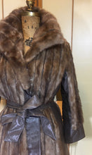 Load image into Gallery viewer, Vintage Coat-- 60s 70s Mink and Leather Coat S/M Mod Jackie Kennedy Mad Men