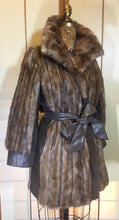 Load image into Gallery viewer, Vintage Coat-- 60s 70s Mink and Leather Coat S/M Mod Jackie Kennedy Mad Men