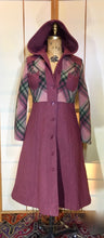 Load image into Gallery viewer, Vintage Coat- 70s Pink Plaid Hooded Princess Fit Flare Wool Coat Extra Small Extra Small Petite