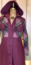 Load image into Gallery viewer, Vintage Coat- 70s Pink Plaid Hooded Princess Fit Flare Wool Coat Extra Small Extra Small Petite