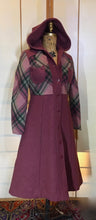 Load image into Gallery viewer, Vintage Coat- 70s Pink Plaid Hooded Princess Fit Flare Wool Coat Extra Small Extra Small Petite