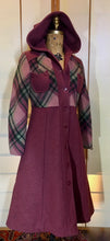 Load image into Gallery viewer, Vintage Coat- 70s Pink Plaid Hooded Princess Fit Flare Wool Coat Extra Small Extra Small Petite