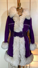 Load image into Gallery viewer, Vintage Shearling Coat- 70s Purple Suede Sherpa Afghan Hippy Boho Princess Penny Lane Almost Famous M RARE MODERN SIZE