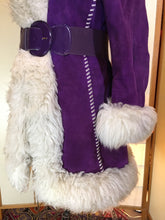 Load image into Gallery viewer, Vintage Shearling Coat- 70s Purple Suede Sherpa Afghan Hippy Boho Princess Penny Lane Almost Famous M RARE MODERN SIZE