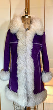 Load image into Gallery viewer, Vintage Shearling Coat- 70s Purple Suede Sherpa Afghan Hippy Boho Princess Penny Lane Almost Famous M RARE MODERN SIZE