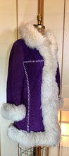Load image into Gallery viewer, Vintage Shearling Coat- 70s Purple Suede Sherpa Afghan Hippy Boho Princess Penny Lane Almost Famous M RARE MODERN SIZE