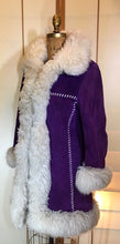 Load image into Gallery viewer, Vintage Shearling Coat- 70s Purple Suede Sherpa Afghan Hippy Boho Princess Penny Lane Almost Famous M RARE MODERN SIZE