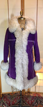 Load image into Gallery viewer, Vintage Shearling Coat- 70s Purple Suede Sherpa Afghan Hippy Boho Princess Penny Lane Almost Famous M RARE MODERN SIZE
