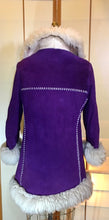 Load image into Gallery viewer, Vintage Shearling Coat- 70s Purple Suede Sherpa Afghan Hippy Boho Princess Penny Lane Almost Famous M RARE MODERN SIZE