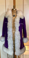 Load image into Gallery viewer, Vintage Shearling Coat- 70s Purple Suede Sherpa Afghan Hippy Boho Princess Penny Lane Almost Famous M RARE MODERN SIZE