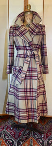 Vintage Coat- 70s Plaid "Burberry" Style Fox Fur Removable Collar Princess Coat Penny Lane Almost Famous Hippy Chic