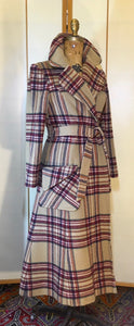 Vintage Coat- 70s Plaid "Burberry" Style Fox Fur Removable Collar Princess Coat Penny Lane Almost Famous Hippy Chic