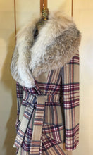 Load image into Gallery viewer, Vintage Coat- 70s Plaid &quot;Burberry&quot; Style Fox Fur Removable Collar Princess Coat Penny Lane Almost Famous Hippy Chic