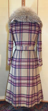 Load image into Gallery viewer, Vintage Coat- 70s Plaid &quot;Burberry&quot; Style Fox Fur Removable Collar Princess Coat Penny Lane Almost Famous Hippy Chic