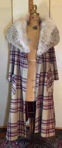 Vintage Coat- 70s Plaid "Burberry" Style Fox Fur Removable Collar Princess Coat Penny Lane Almost Famous Hippy Chic