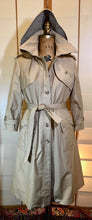 Load image into Gallery viewer, Hooded Canvas Trench Spy Coat Removable Hood and Plaid Lining, Couture Detail M Made in Poland 60s