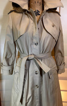 Load image into Gallery viewer, Hooded Canvas Trench Spy Coat Removable Hood and Plaid Lining, Couture Detail M Made in Poland 60s