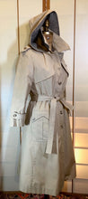 Load image into Gallery viewer, Hooded Canvas Trench Spy Coat Removable Hood and Plaid Lining, Couture Detail M Made in Poland 60s