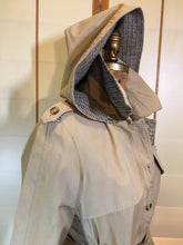 Load image into Gallery viewer, Hooded Canvas Trench Spy Coat Removable Hood and Plaid Lining, Couture Detail M Made in Poland 60s