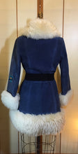 Load image into Gallery viewer, Vintage Women's Coat- 70s Lilli Ann Shearling Blue Suede Fit and Flare Princess Jeweled Afghan Thick Sheepskin S/M Penny Lane Boho Coat
