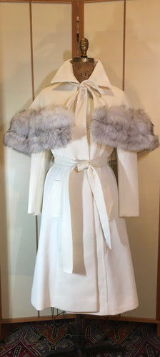 60s Lilli Ann White Cape Coat Silver Fox Fur 3 Coats in 1, Career, Wedding, Cape, Winter Spring S/M