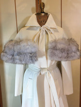 Load image into Gallery viewer, 60s Lilli Ann White Cape Coat Silver Fox Fur 3 Coats in 1, Career, Wedding, Cape, Winter Spring S/M