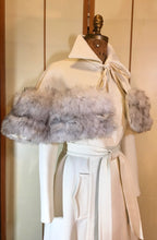 Load image into Gallery viewer, 60s Lilli Ann White Cape Coat Silver Fox Fur 3 Coats in 1, Career, Wedding, Cape, Winter Spring S/M