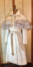 Load image into Gallery viewer, 60s Lilli Ann White Cape Coat Silver Fox Fur 3 Coats in 1, Career, Wedding, Cape, Winter Spring S/M