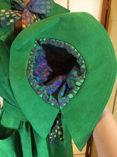 Load image into Gallery viewer, Women's Vintage Coat Hat- 60s Mod Green Suede Spy Trench 3 Piece Ensemble Hat Scarf Coat Rainbow Lining S/M/L