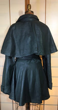 Load image into Gallery viewer, Vintage Women's Coat-70s 80s Dark Green Leather Studio 54 Belted Pinup Cape Coat Jacket Fit Flare Skirt Fit Flare Princess M L XL Trench Spy