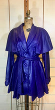 Load image into Gallery viewer, Vintage Women&#39;s Coat- 70s 80s Purple Violet Leather Trench Dress Coat Jacket Studio 54 Fit Flare Spy Length 3/4 Flexible Size Princess